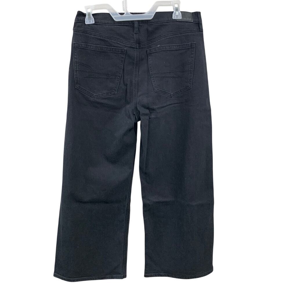 New American Eagle Womens Size 2 90s Wide Leg Crop Stretch Black Denim Jeans - Picture 3 of 6